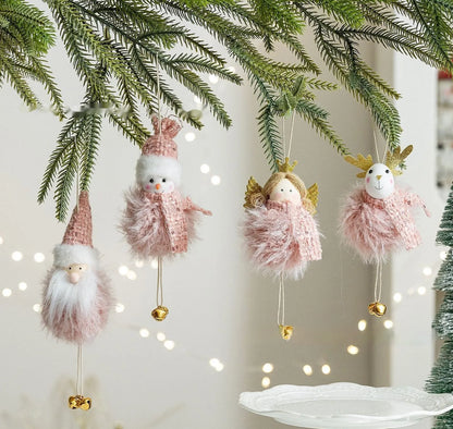 Pink plush snowman doll pendant Christmas decoration with hanger