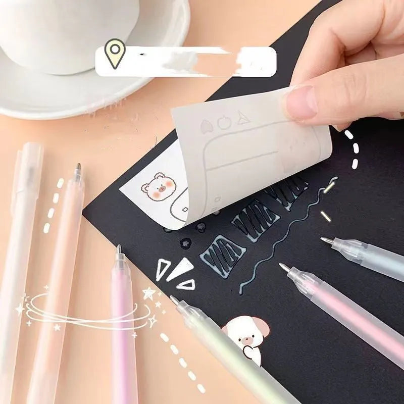 Dispensing pen with cap-pulling mechanism using 20-second quick-drying formula for macaroon colour dispensing in yellow, white, blue, green, pink and purple plastic construction
