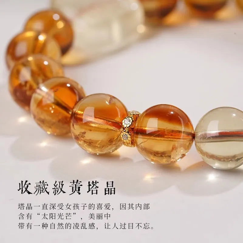 Women's carved citrine crystal ethnic bracelet with geometry pattern measuring 10mm wide