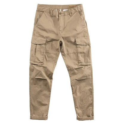 Men's multi-pocket labour protection trousers in solid colour with cropped length design