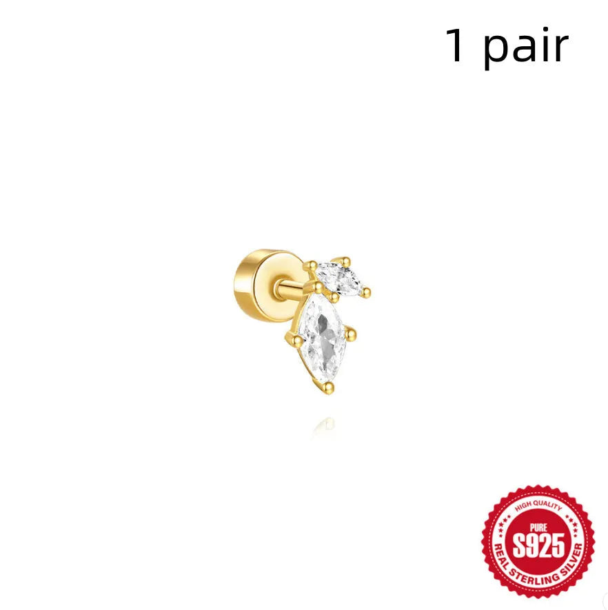 S925 sterling silver flat column thread ear bone stud in a gold plated finish.