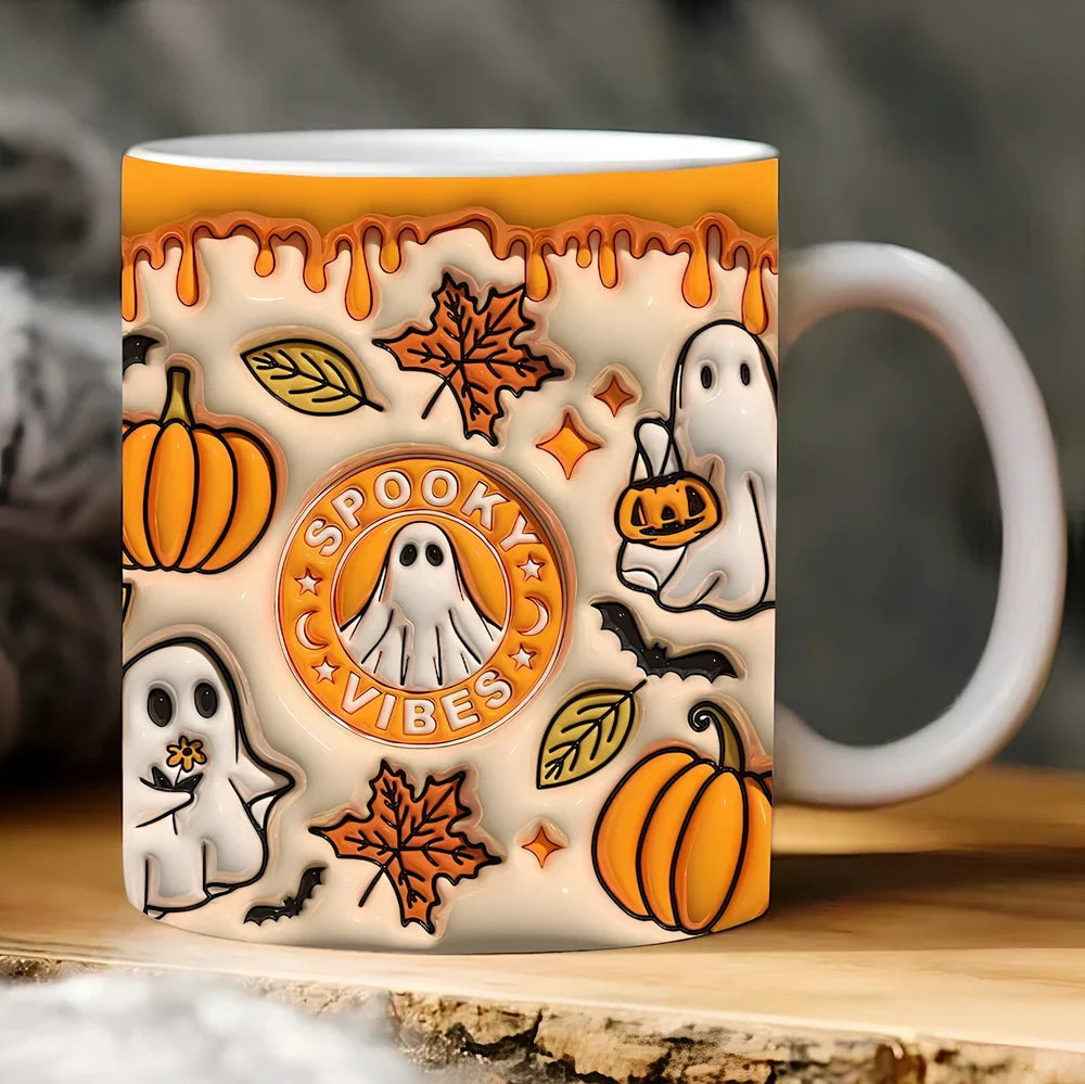 Halloween pumpkin ceramic coffee mug with 350ml capacity and festive design
