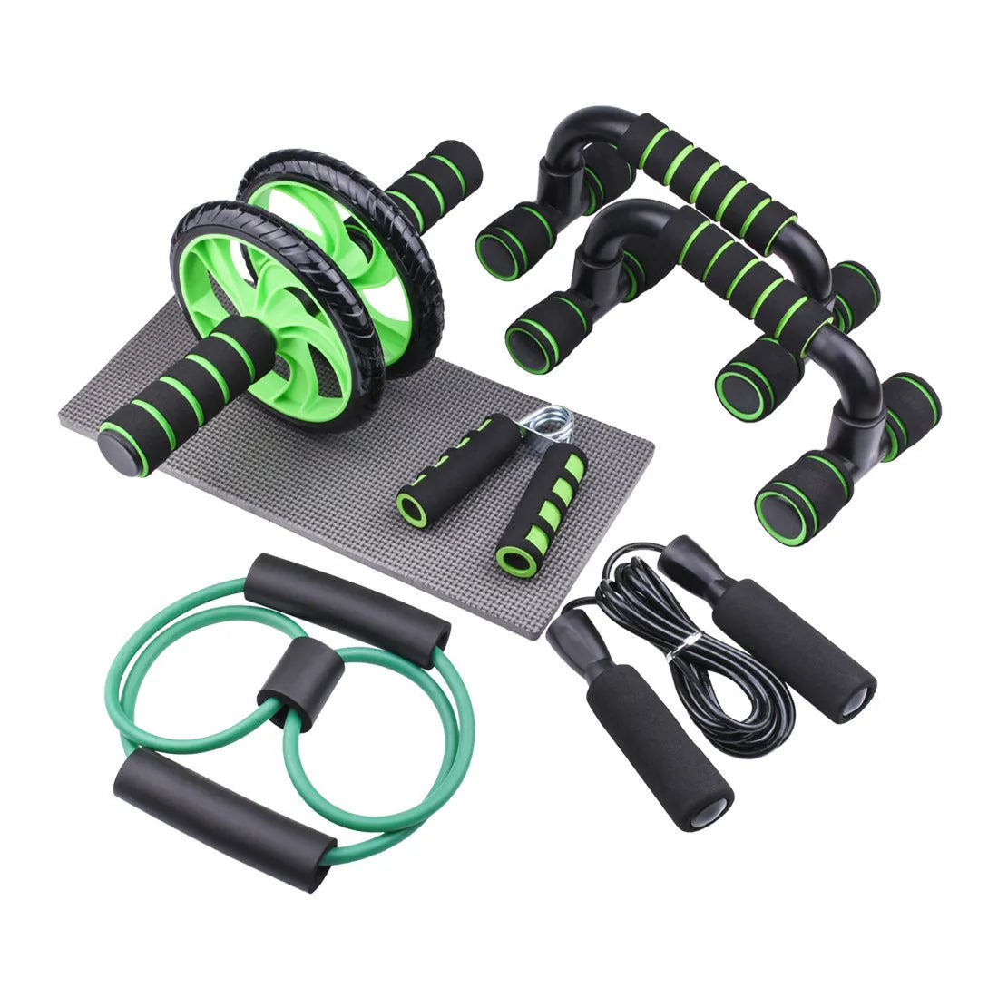 Indoor push-up bracket and seven abdominal wheel fitness kit in four colour options