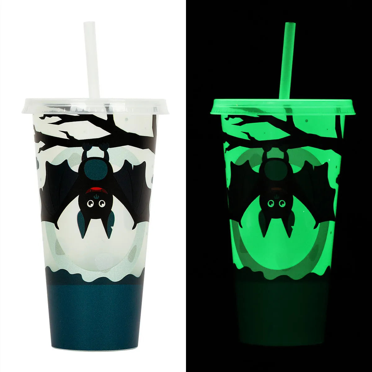 720ml plastic sippy cup with Halloween luminous straw, cylindrical shape, 17.5cm height
