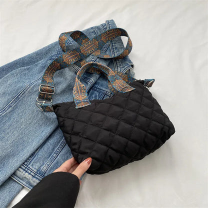 Oxford cloth shoulder messenger bag in horizontal square shape with single strap and sandwich pocket