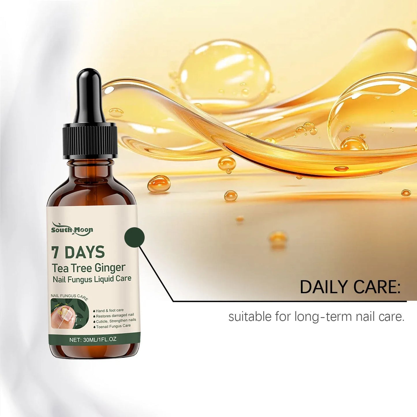 30ml bottle of mild brightening and nourishing nail care solution.
