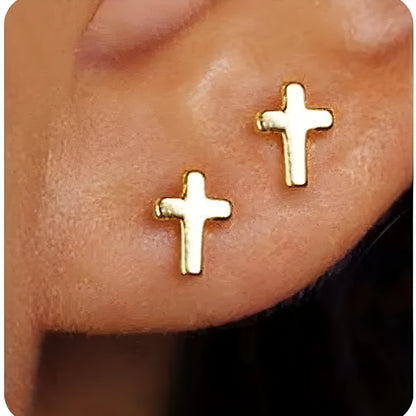 Women's gold bow cross stud earrings in zinc alloy with geometric design