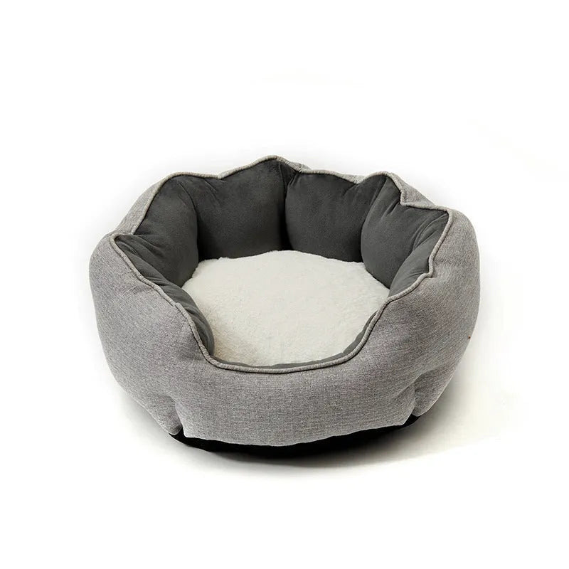 Octagonal fabric pet bed for small dogs and cats with a removable centre mat