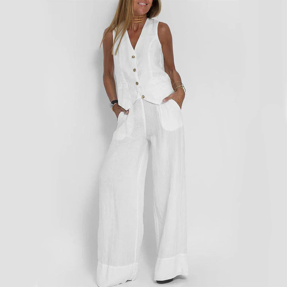 Chic sleeveless top and relaxed trousers set for women in various colors and sizes