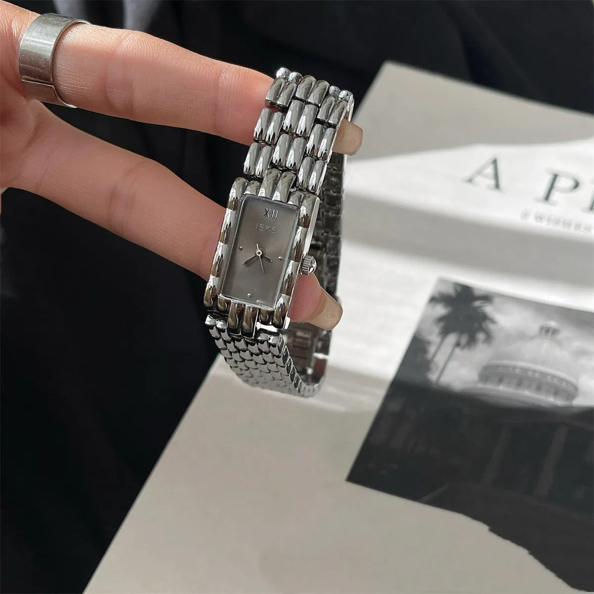 Bracelet-style women's watch with 15mm dial, 7mm thickness, and mineral glass mirror in silver or gold colours