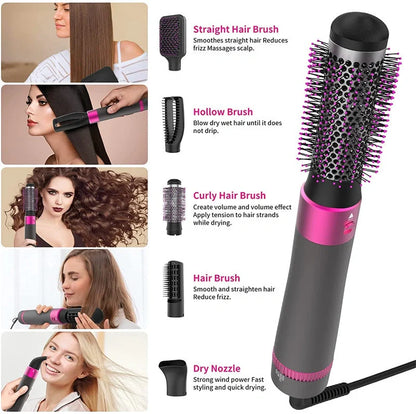 Professional 5-in-1 Hair Dryer Brush in Dyson Grey with multiple brush attachments