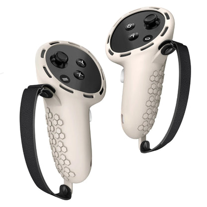 Silicone protective sleeve on a Meta Quest 3 VR controller handle in multiple colour options.