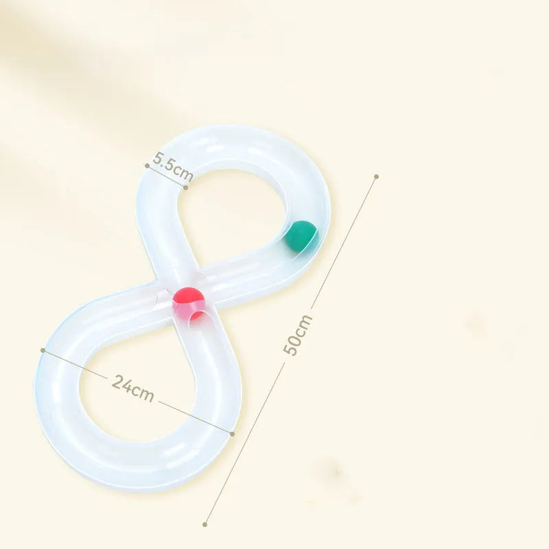 Interactive cat turntable track toy with ball system and teasing stick for feline enrichment