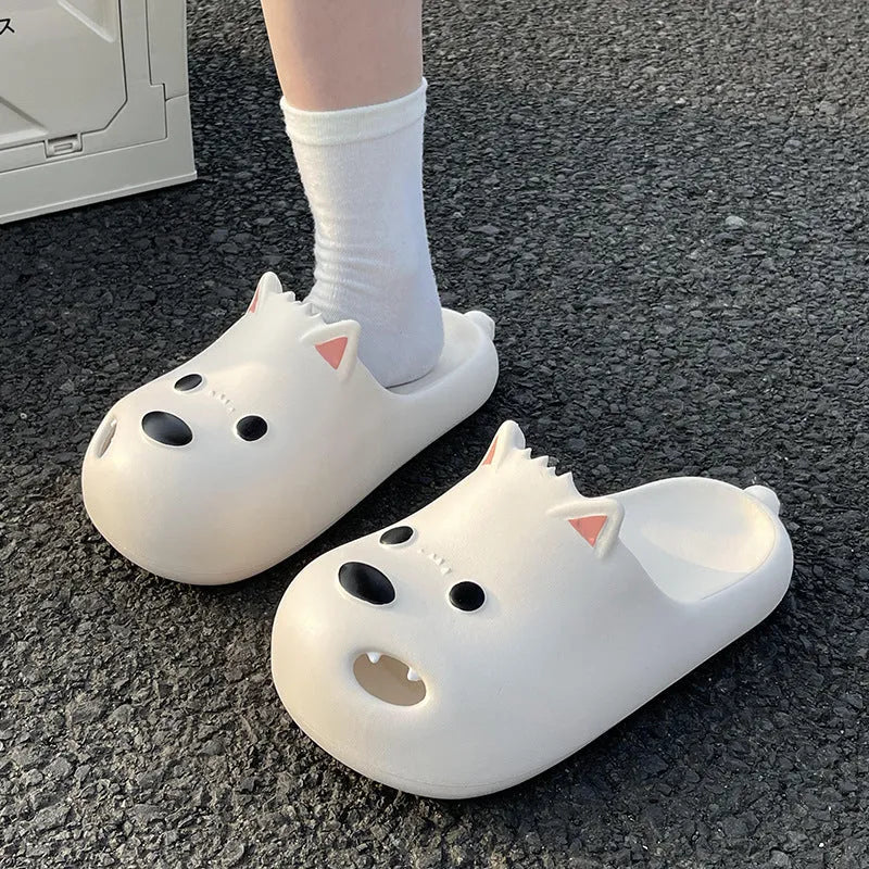 Women's black and white EVA toe-cap slippers shown in sizes 36 to 45.