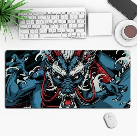 Anime-themed large black gaming mouse pad with custom graphic on a non-slip rubber cloth base.