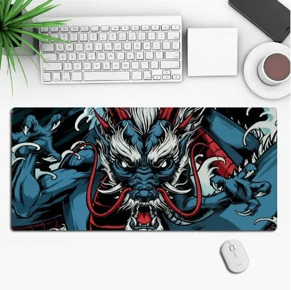 Anime-themed large black gaming mouse pad with custom graphic on a non-slip rubber cloth base.