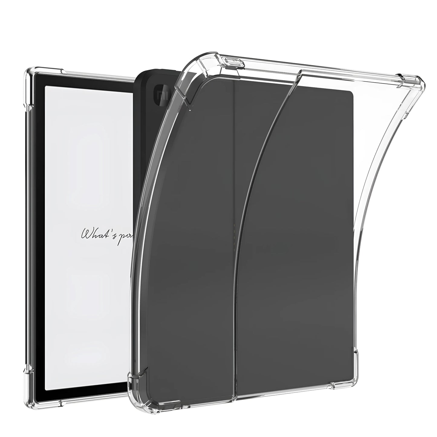 Transparent airbag protection case for a 7-inch Xiaomi smartphone on a table.