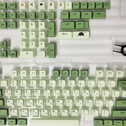 Matcha-themed PBT keycap set with 124 keys and dye-sublimated legends in multiple languages