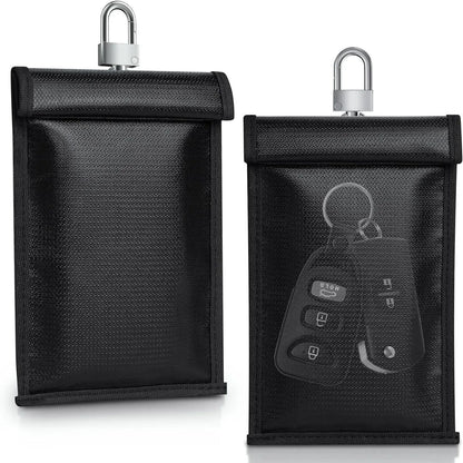 Solid colour sewn car key pouch in fireproof glass fibre fabric with RFID blocking and flame retardant properties.