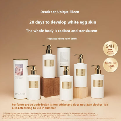 White 250ml body lotion bottle gift set with five fragrance options for dry skin.