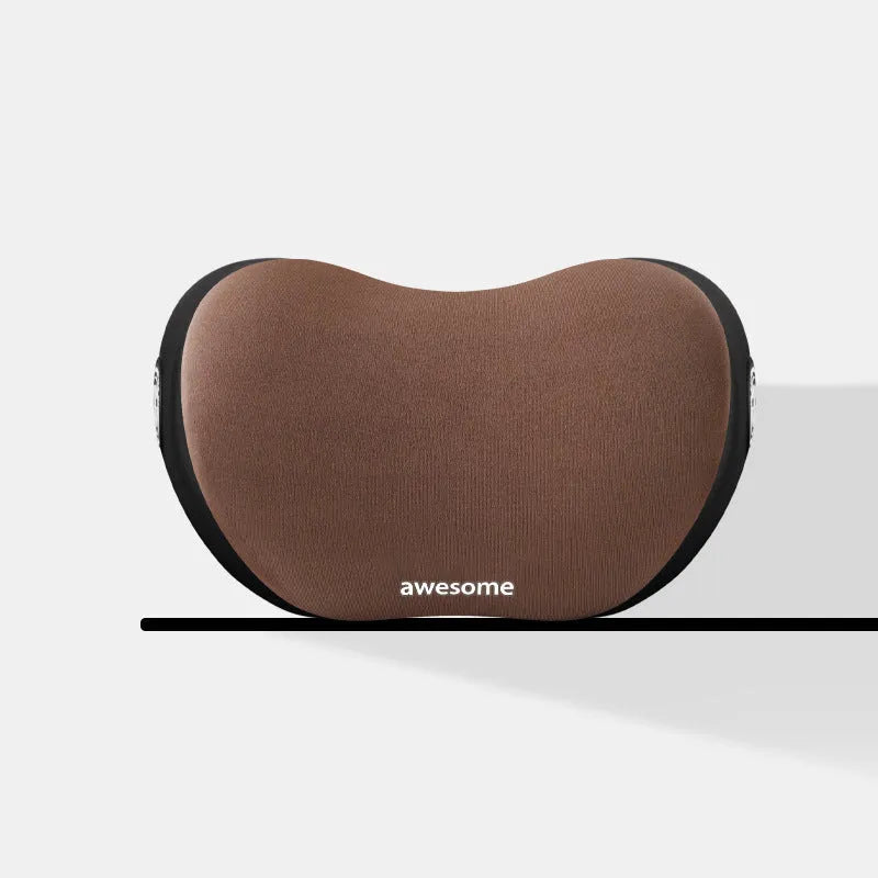 Car headrest and lumbar support pillow set in fabric with cotton filling.