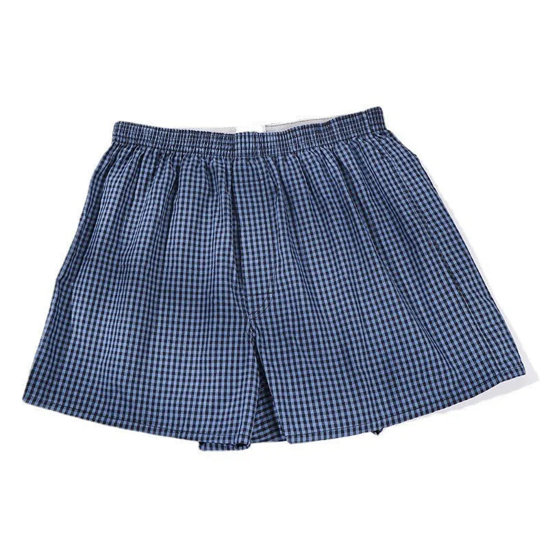 Men's loose boxer shorts in blue cotton, mid waist, plus size S-XL