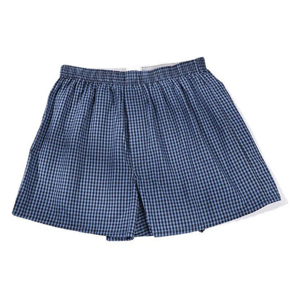 Men's loose boxer shorts in blue cotton, mid waist, plus size S-XL