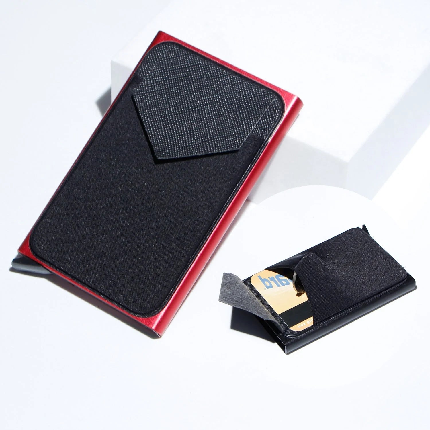 Aluminium alloy anti-theft credit card holder with lycra cloth strap in multiple colours