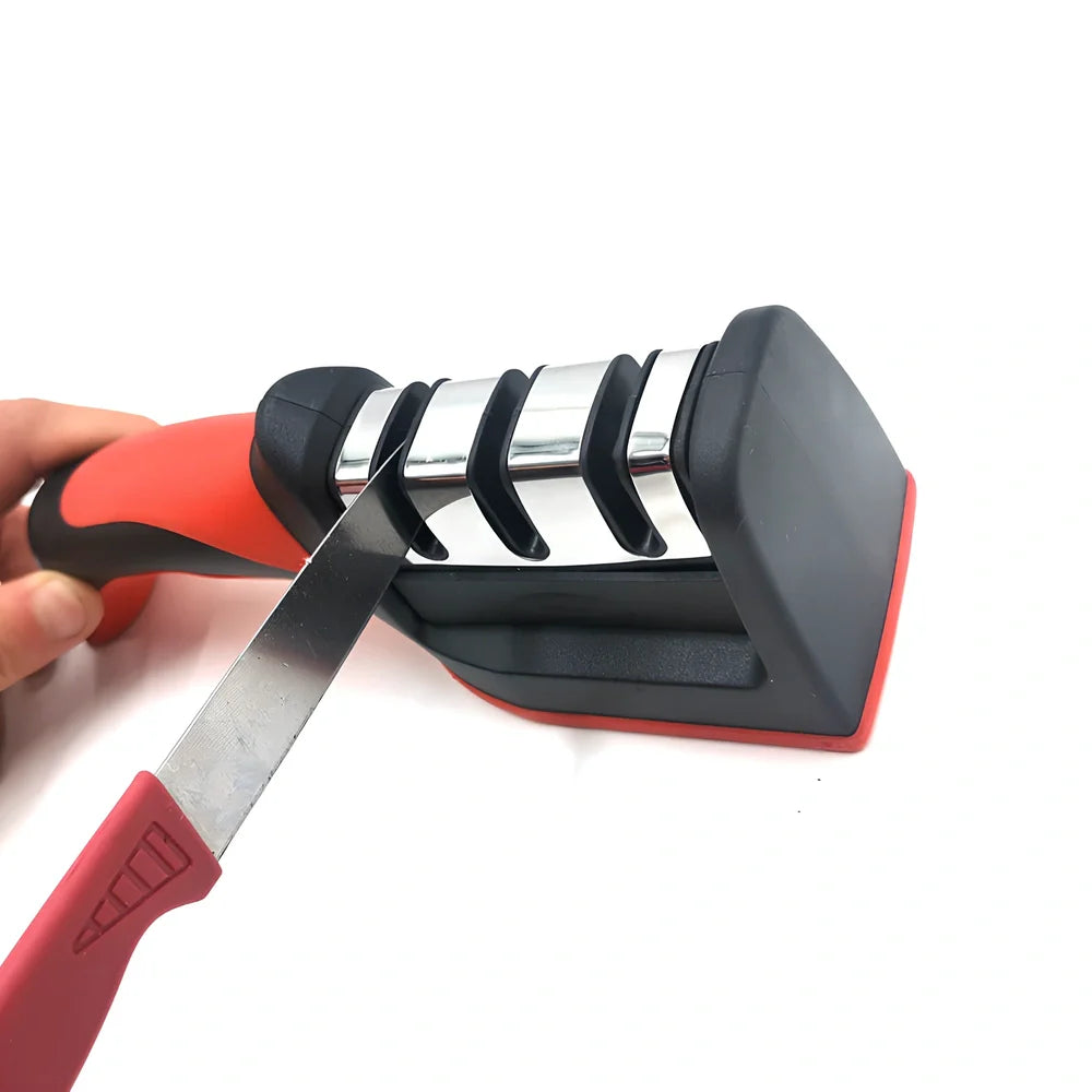 Compact 12cm plastic kitchen knife sharpener with tungsten slots for quick edge restoration, weighs 150g