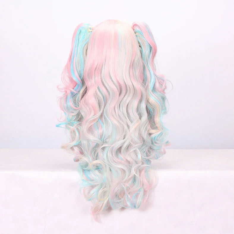 Double ponytail long curly wig with 45cm length and heat-resistant fibres for face shape modification