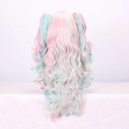 Double ponytail long curly wig with 45cm length and heat-resistant fibres for face shape modification