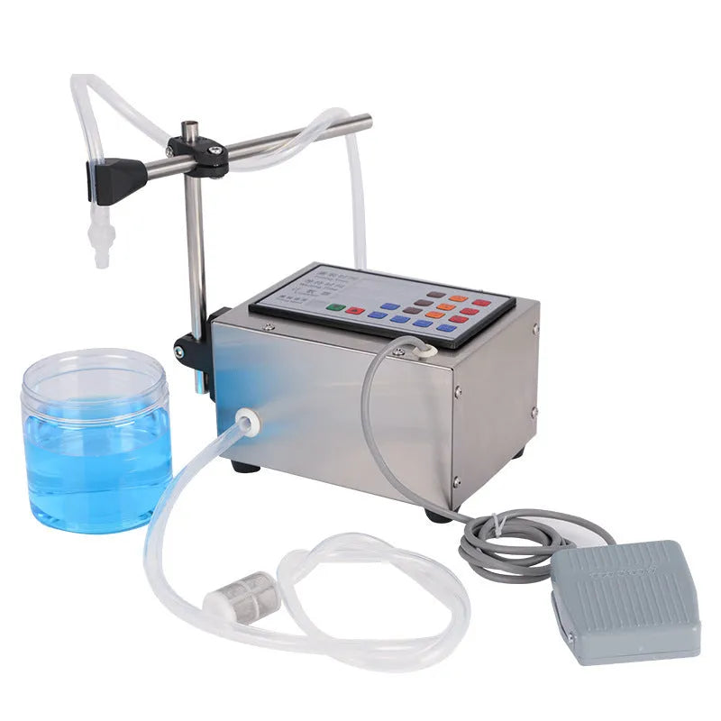 GFK-280 CNC benchtop liquid filling machine with control panel and dispensing nozzle on a work surface.