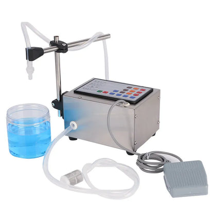 GFK-280 CNC benchtop liquid filling machine with control panel and dispensing nozzle on a work surface.