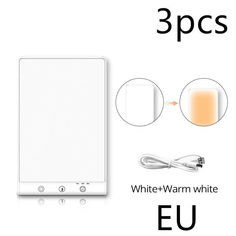 Modern SAD light therapy lamp with touch controls and USB/mains power options