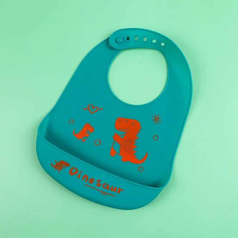 Silicone baby bib with cartoon print, waterproof and antifouling, for ages 0-6 years