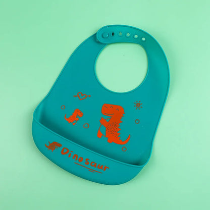 Silicone baby bib with cartoon print, waterproof and antifouling, for ages 0-6 years