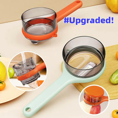Premium multifunctional peeler with storage bucket and fruit scratcher for easy, mess-free fruit and vegetable preparation