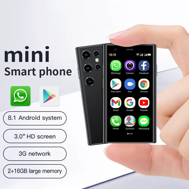 S23PRO XS15 mini Android smartphone in black, green, or pink purple colour.