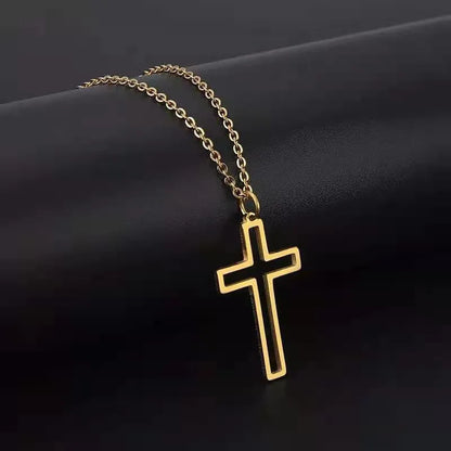 Unisex hip hop cross necklace with titanium steel pendant and stainless steel cross chain in steel or gold