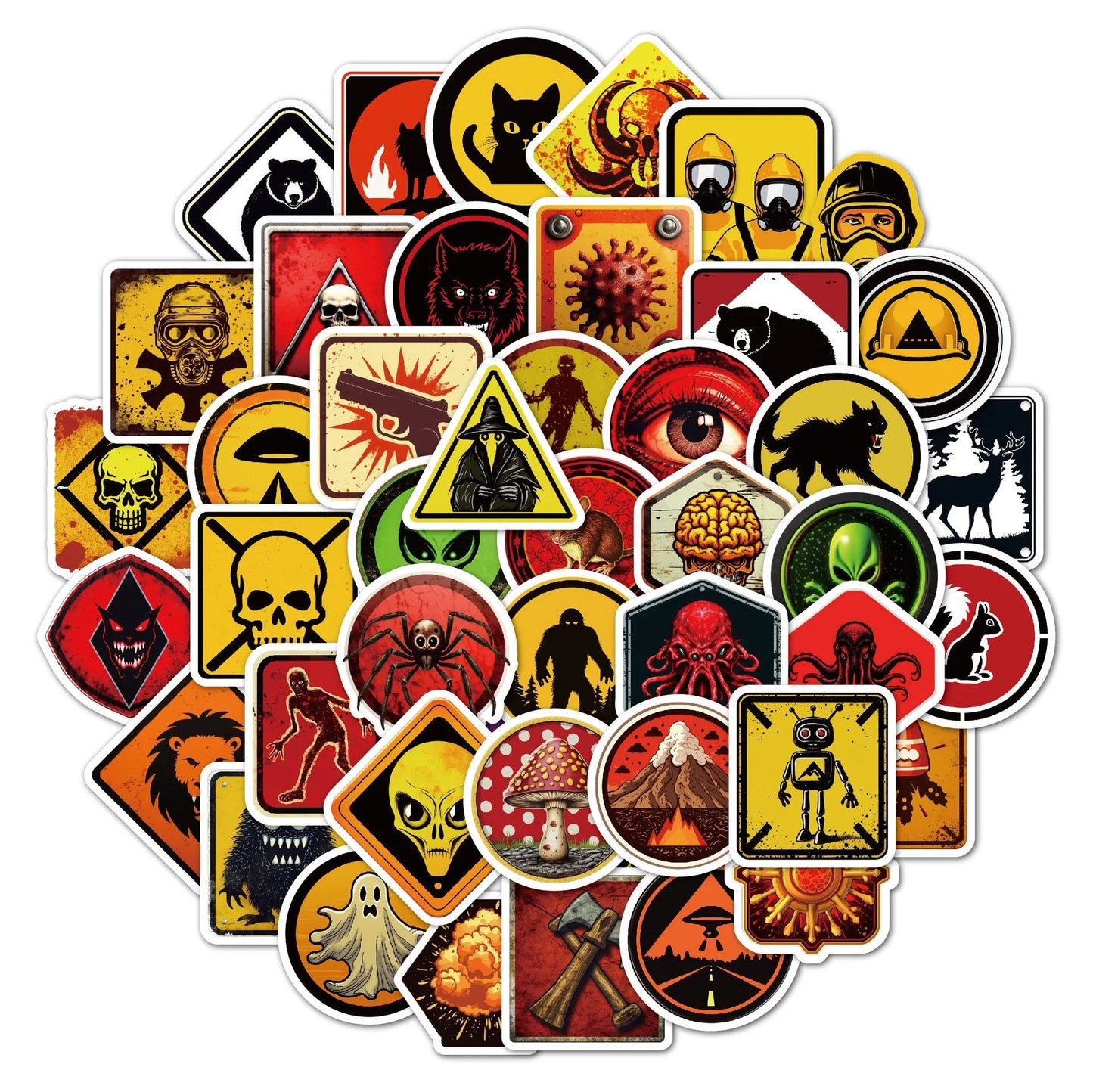 50-pack waterproof PVC warning stickers for motorcycle helmets and sports equipment