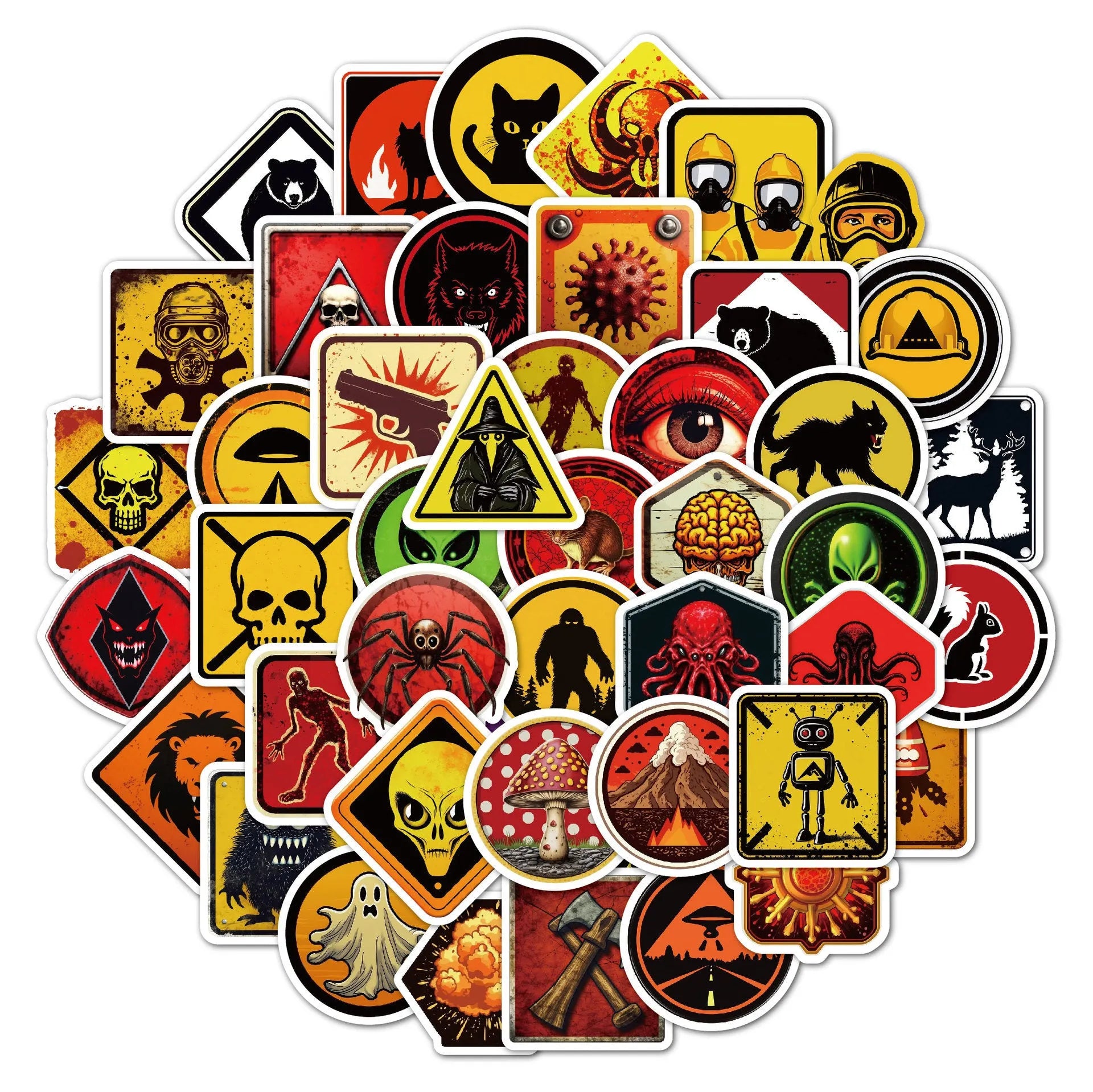 50-pack waterproof PVC warning stickers for motorcycle helmets and sports equipment