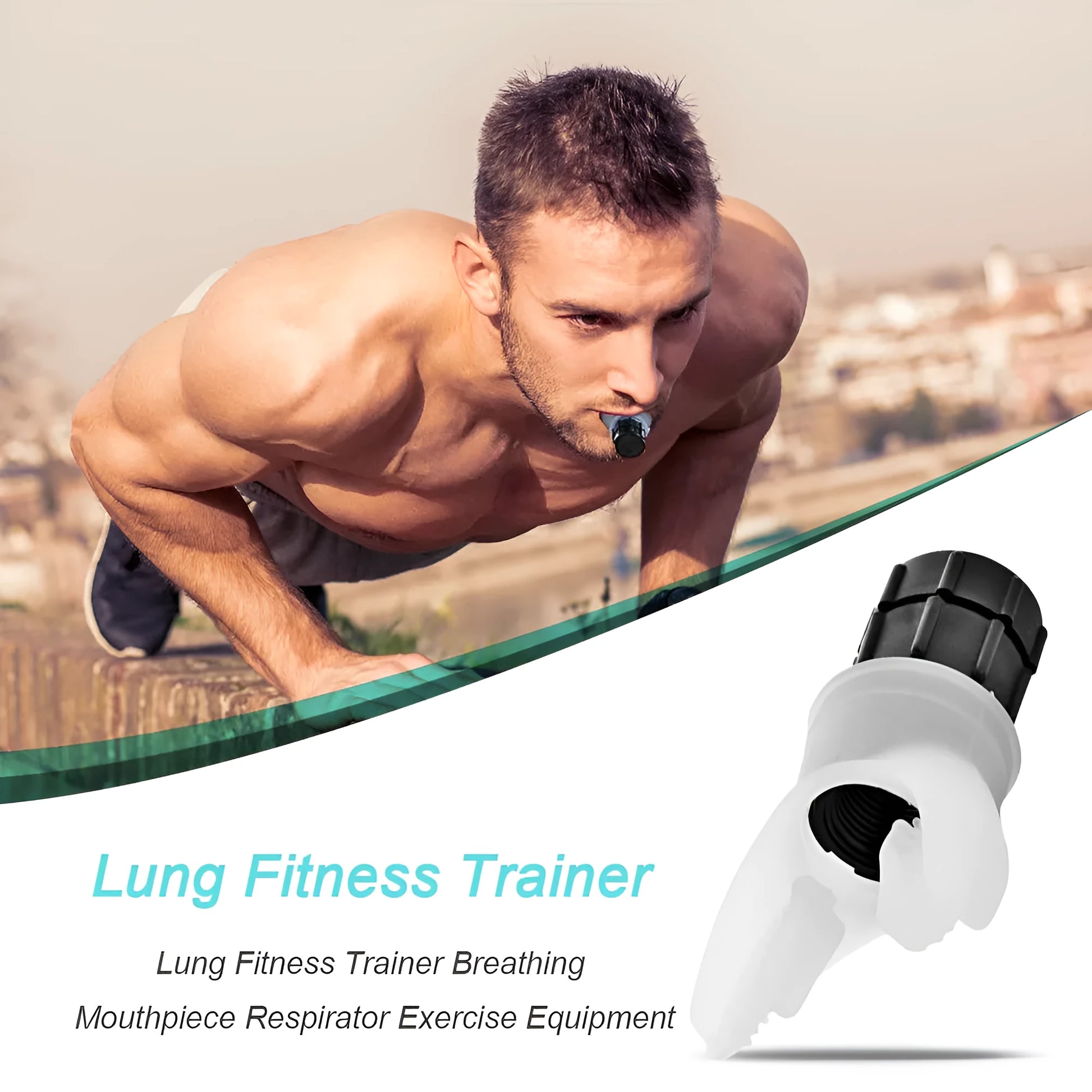 White and black adjustable resistance breathing trainer with silicone mouthpiece