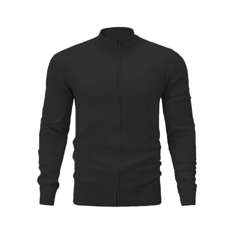 Cotton zipper front sweater with stand collar in multiple colour options showing loose fit