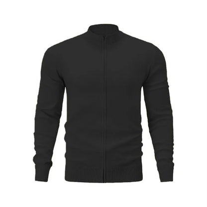 Cotton zipper front sweater with stand collar in multiple colour options showing loose fit
