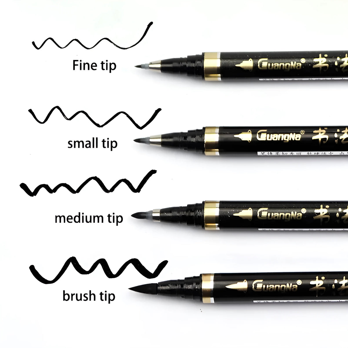 Six-piece soft brush calligraphy pen set in a box with plastic barrel and add-ink design