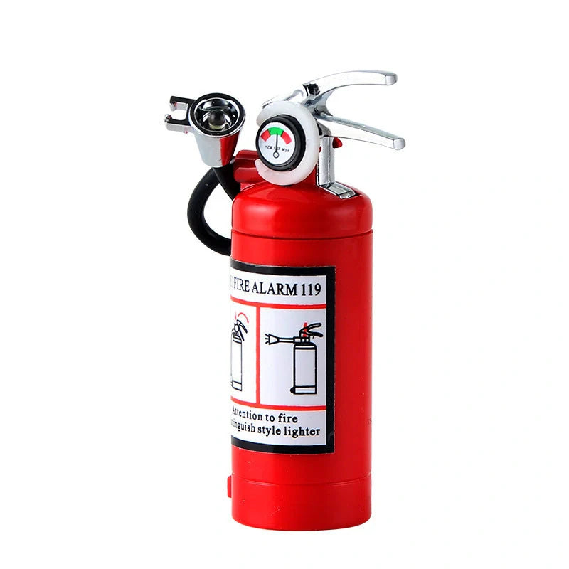Creative fire extinguisher shaped lighter in red with light, durable alloy construction