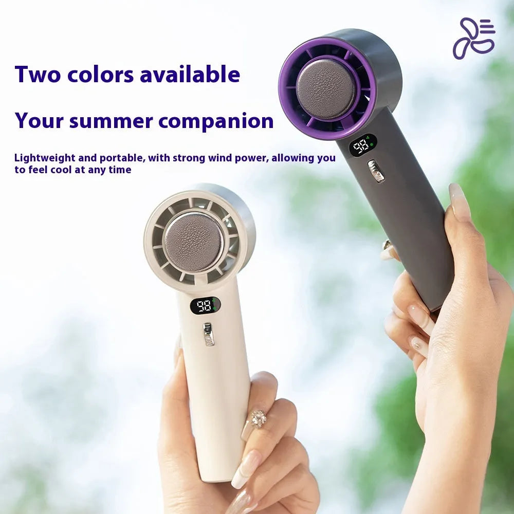 Portable handheld fan with semiconductor cooling, 3000mAh battery, and adjustable wind speeds