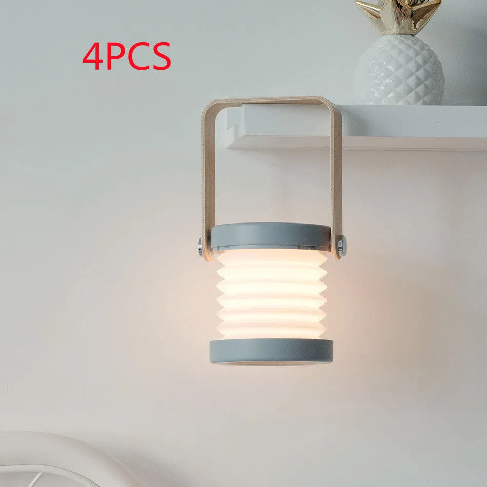 Foldable touch dimmable LED night light showing table lamp and lantern configurations