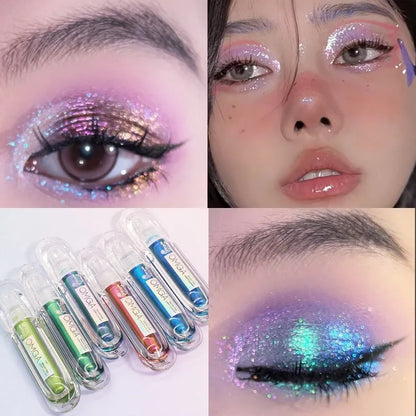 Chameleon rhinestone liquid eye shadow with pearlescent glittering highlights in six colour options