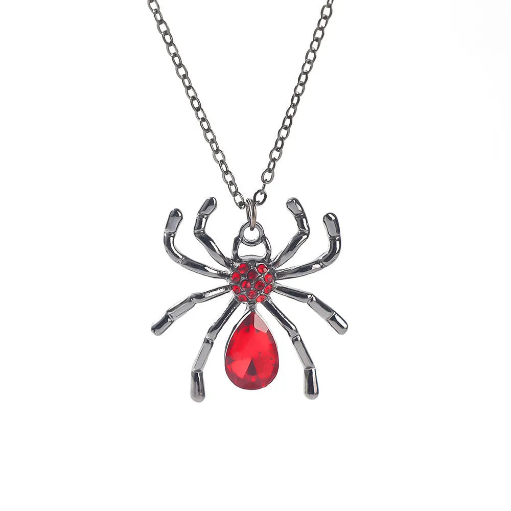 Dark gothic necklace with detailed spider bat pendant on an adjustable metal chain